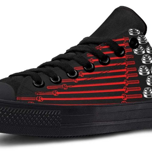 Barbell Pattern Black Low-Top Sneakers - Fitness & Weightlifting Print