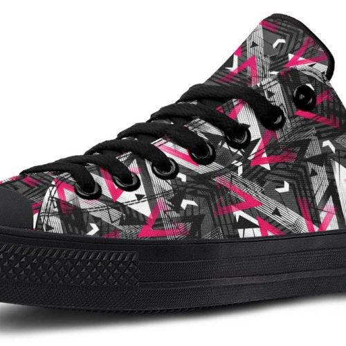 Pink Polygon Black Low-Top Sneakers - Modern Graphic Casual Shoes