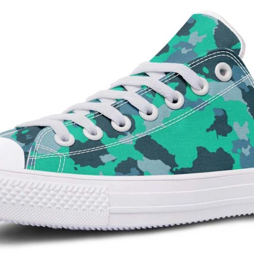 Cyan Camo White Low-Top Sneakers | Vibrant Blue Camouflage Shoes