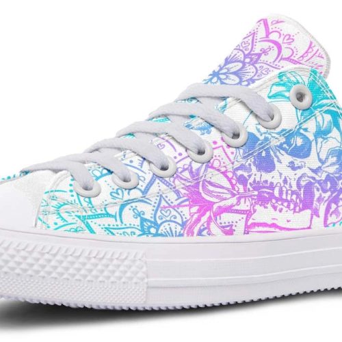 Lily Flower & Skull Low-Top Sneakers - Floral Gothic Style